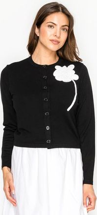 YAL New York The Black Cardigan with a Bold White Bloom