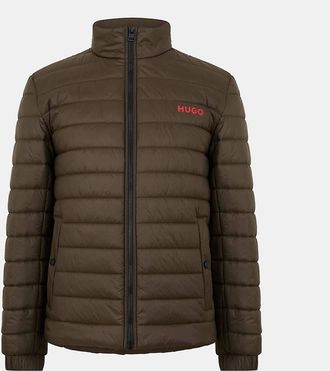 HUGO BOSS Mens Horizontal Stripe Patterned Printed Logo Ribbed Cuff Puffer Jacket - Green - Size: 38/Regular