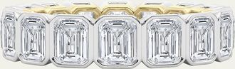 HauteCarat 18K Emerald Cut Bezel Lab Grown Diamond Eternity Band, 9.0tcw