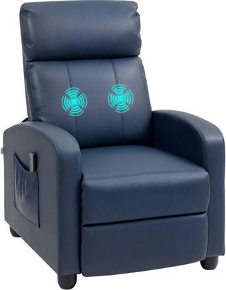 HOMCOM Homcom - Sill&oacute;n De Masaje Sill&oacute;n Relax Reclinable Tapizado En Pu Con 2 Zonas De Masaje Mando A Distancia Bolsillo Lateral Y Temporizador Azul Oscuro