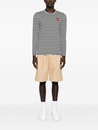 Comme Des Gar&ccedil;ons Signature Heart-Embroidered Striped T-shirt - Black