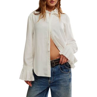 Free People Mary Lou Pleated Cuff Button-Up Shirt in Clean Ivory at Nordstrom Rack, Size X-Large