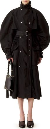 Lanvin Bi-Material Trench Coat In Silk Faille And Charmeuse Fabric in Black at Nordstrom, Size 36