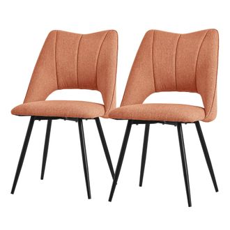 ML Design Ml-design - Set 2x Sillas De Comedor Color Naranja Con Respaldo Asiento De Poli&eacute;ster Tapizado Con Patas De Metal Negro Sill&oacute;nes Ergon&oacute;micos De Dise&ntilde;o 