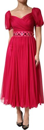 Dolce & Gabbana Womens Pink Silk Embellished A-Line Midi Dress