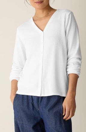 Eileen Fisher V-Neck Button Front Cardigan in White at Nordstrom, Size X-Large