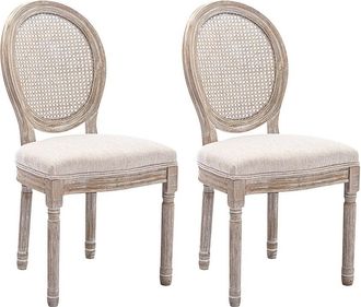 Vente-Unique Juego de 2 sillas - Rejilla, tela y madera de hevea - Beige - ANTOINETTE