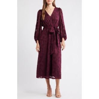 Anne Klein Floral Appliqu&eacute; Long Sleeve Dress in Dark Chianti at Nordstrom, Size 10