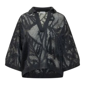 Brunello Cucinelli Brunello Cucinelli, V-neck Knitwear, female, Blue, Size: S V-neck Open-knit Sweater