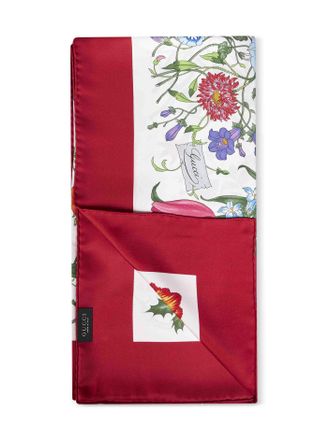 Gucci Womens Silk Twill Scarf With Flora Print Red Scarfs