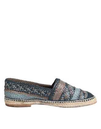 Dolce & Gabbana Blue Gray Woven Leather Buffalo Espadrille Mens Shoes