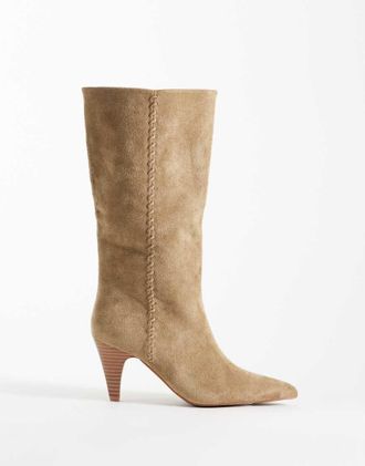 Asos Calliope - Stivali al ginocchio color sabbia con tacco e impunture-Neutro