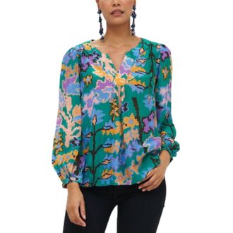 Oliphant V-Neck Blouse In Green Bukhara