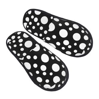 Generic Fleece Slippers Black White Polka Dot Unisex Fluffy Slippers Furry House Shoes For Guest Room Indoor Hotel L