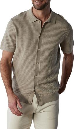 The Normal Brand Waffle Stitch Short Sleeve Polo Sweater in Flax at Nordstrom, Size Large