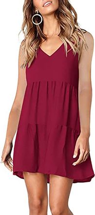 Generic Summer Dresses for Women Elegant V Neck Loose Sleeveless Beach Sundress Ladies Bohemian High Waist Tunic Dress A Line Casual Party Holiday Daily Dress