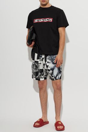 Versace Cotton T-shirt With Print, Mens, Black