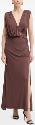 H&eacute;rve L&eacute;ger Lucille sequin V-neck maxi dress - women - Fabric - M - Brown