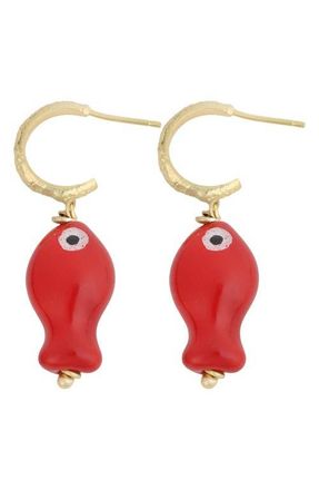 Panacea Fish Drop Hoop Earrings in Red at Nordstrom
