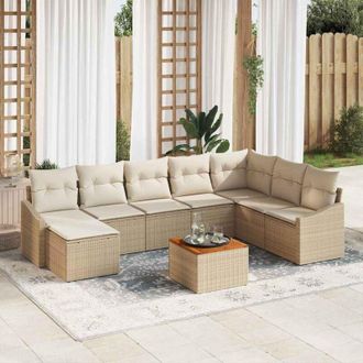 vidaXL Conjunto De Sof&aacute; De Jard&iacute;n Con Coj&iacute;n 9 Pcs Beige Polirat&aacute;n Vidaxl