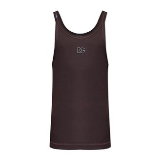 Dolce & Gabbana Sleeveless Tops, male, Brown, XL, Ribbed top with embroidered logo