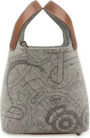 Herm&egrave;s Picotin Gray Brown Felt Swift Leather Handbag Tote Bag (Pre-Owned)