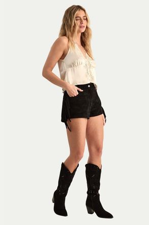NASTY GAL Real Suede Fringe Shorts in Black at Nordstrom, Size 12
