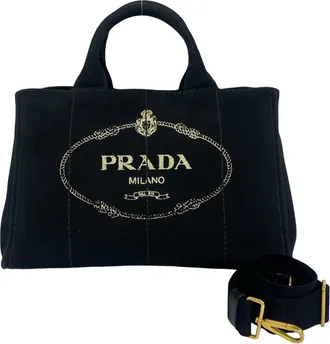 Prada Black Canvas Handbag Shoulder Bag Tote Bag (Pre-Owned)