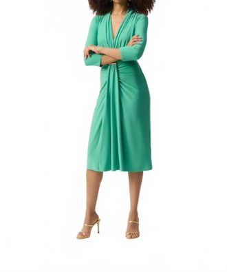 Joseph Ribkoff Ruched Faux Wrap Midi Sheath Dress In Garden Green