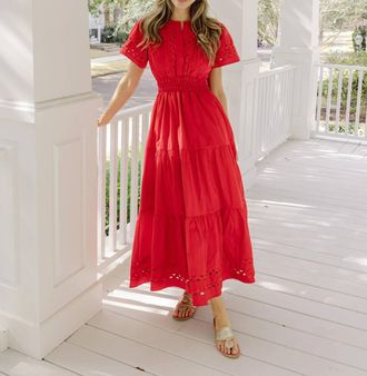 Sail to Sable Short Sleeve Cinched Waist Maxi Dress In Red