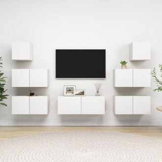 vidaXL Set De Muebles De Sal&oacute;n Tv 7 Piezas Madera De Ingenier&iacute;a Blanco Vidaxl