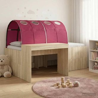 Berkfield Home Bed with Tunnel 3 pcs Sonoma Oak & Red Engineered Wood in Brown