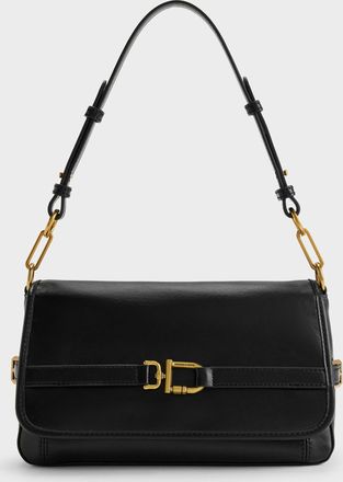 Charles & Keith Gwynne Metallic-Buckle Belted Shoulder Bag