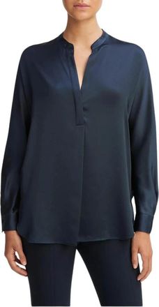 Vince Zijden satijnen blouse met opstaande kraag - Dames - Blouses - Blauw - XS - Satijn - Overhemden