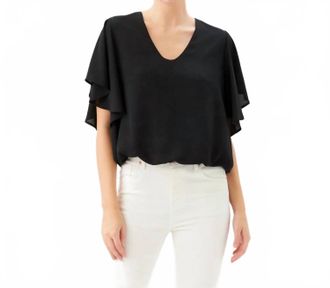 Karen Kane Flutter Sleeve V-Neck Top - Petite In Black