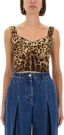 Dolce & Gabbana Leopard Print Charmeuse Bustier