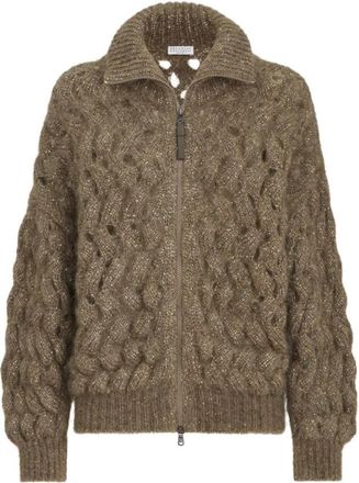 Brunello Cucinelli Glamoureuze Zigzag Kabel Vest - Dames - Vesten - Beige - S - Wol - Truien & Vesten