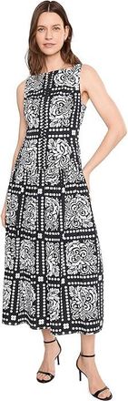 Adrianna Papell Drop Waist Midi Dress Womens Dress Black/Ivory : 10, Cotton