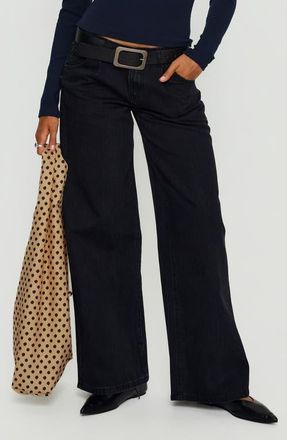 Princess Polly Supercut Low Rise Pleated Wide Leg Jeans in Washed Black at Nordstrom, Size 10