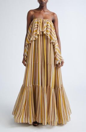 Zimmermann Rebellion Bohemian Stripe Slipdress in Mustard Stripe at Nordstrom, Size 0P