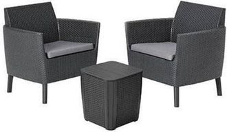 Keter Conjunto 2 Sillones + Mesa Contenedor Con Cojines Salemo Balc&oacute;n Grafito - Keter