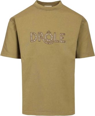 Dr&ocirc;le de Monsieur Embroidered Logo Detail T-Shirt - Heren - T-shirts - Groen - L - Katoen - Tops