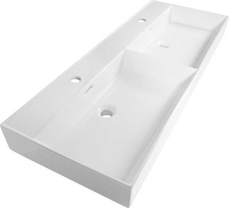 Marcel Breuer Lunar meubelwastafel - 121x13x46.5cm - met overloop - 2 wasbakken - 2 kraangaten - keramiek - glans wit