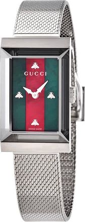 Gucci G-Frame Quartz Green and Red Web Mother of Pearl Dial Ladies Watch YA147401