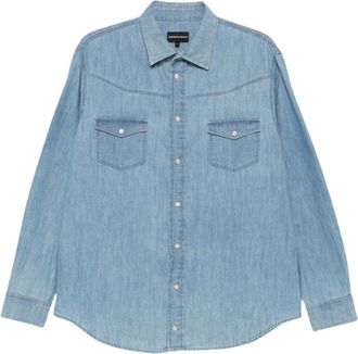 Emporio Armani Denim Katoenen Shirt - Heren - Spijkeroverhemden - Blauw - L - Katoen - Overhemden