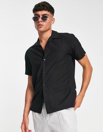 Selected Homme revere short sleeve shirt in black viscose