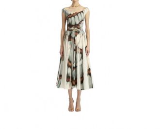 Oscar De La Renta Abstract Butterfly Cotton-Blend Midi Dress In Multi
