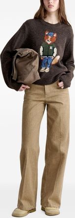 Maison Kitsun&eacute; Fox Intarsia Wool Sweater - Brown