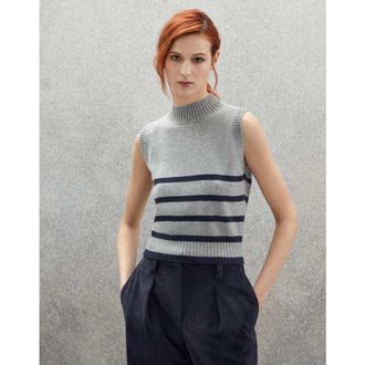 Brunello Cucinelli WomenS Light Grey Wool Sleeveless Sweater, Size M