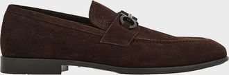 Ferragamo Men & apos;s Foster Textured Suede Gancini Bit Loafers